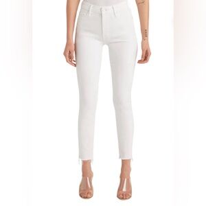 MOTHER High Waisted Looker Ankle Fray- white